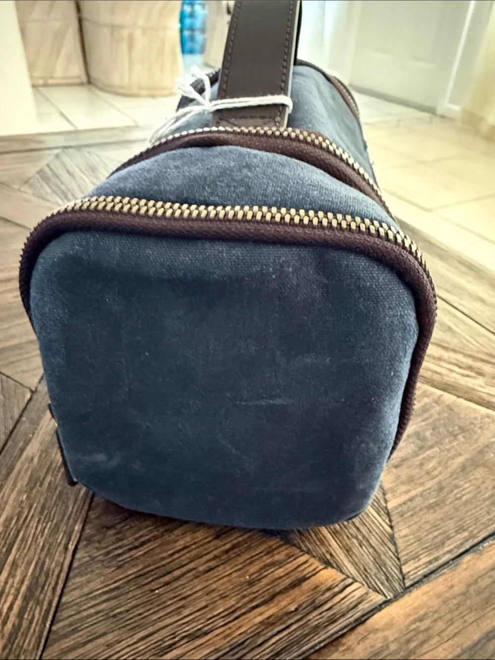 Mark & Graham Jack Waxed Canvas Hanging Toiletry Bag Navy NWT Leather Trim